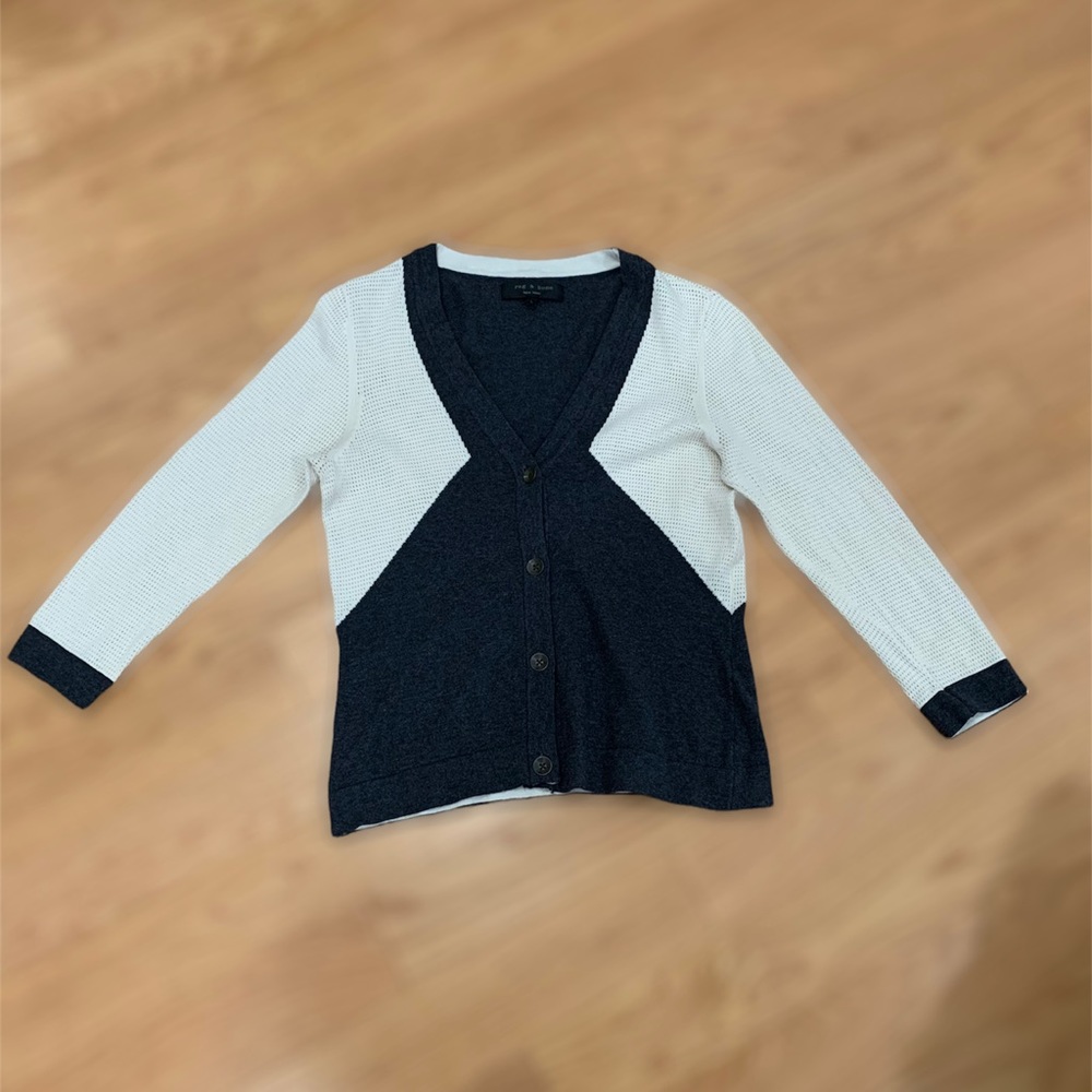 Preppy Rag and Bone Cotton Blend Textured Color Block Cardigan